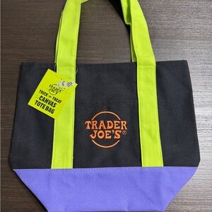 Trader Joe's Black and Purple Canvas Tote Bag
